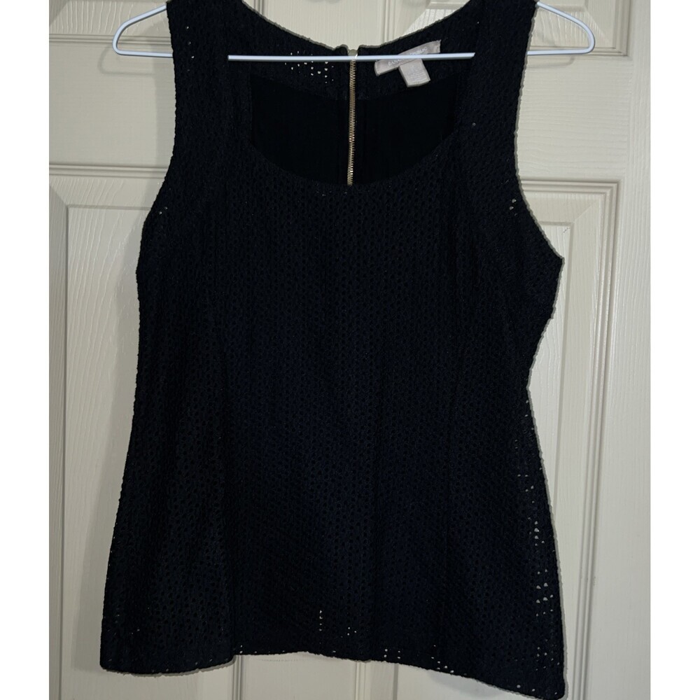 Banana Republic Black Sleeveless Lace Shirt Lined Full Zip Back Size 4